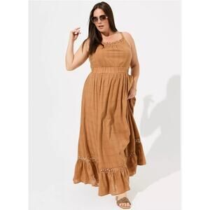 Torrid Maxi Tank Dress Size 6X Mustard Yellow Embroidered Summer Resort